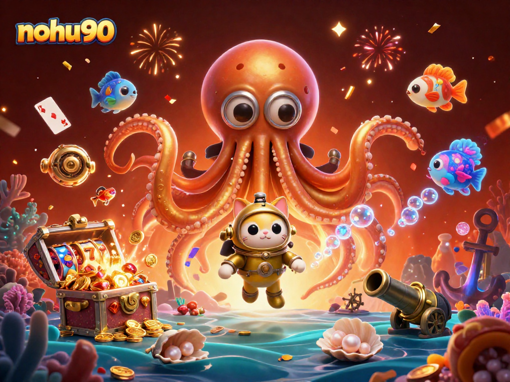Experience the thrill of nohu90 with a vibrant underwater casino adventure in a 3D illustration.