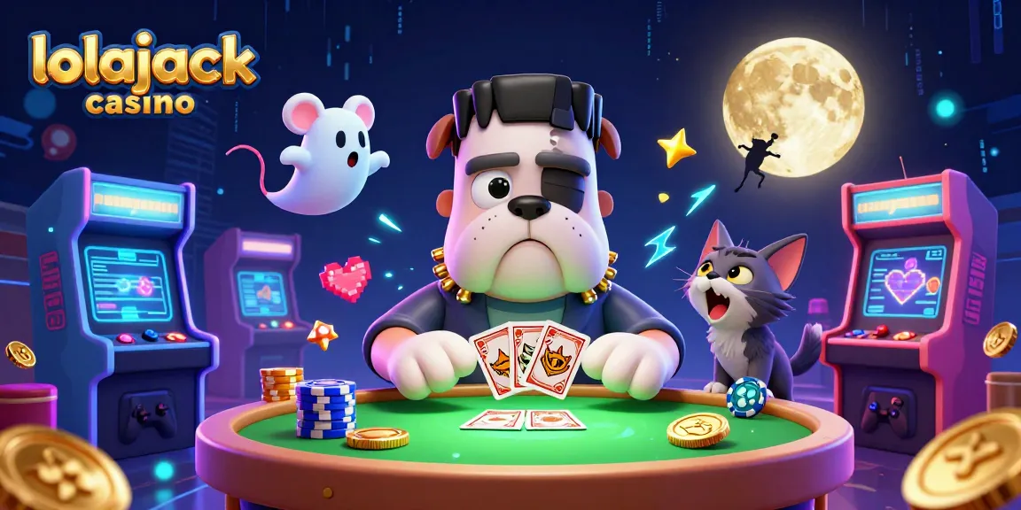 Play exciting games at lolajack casino with a lively scene featuring characters and vibrant casino elements.