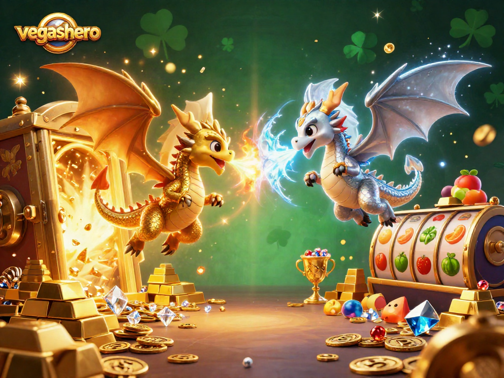 Experience the thrilling action of VegasHero Casino with dynamic dragons and vibrant game elements.